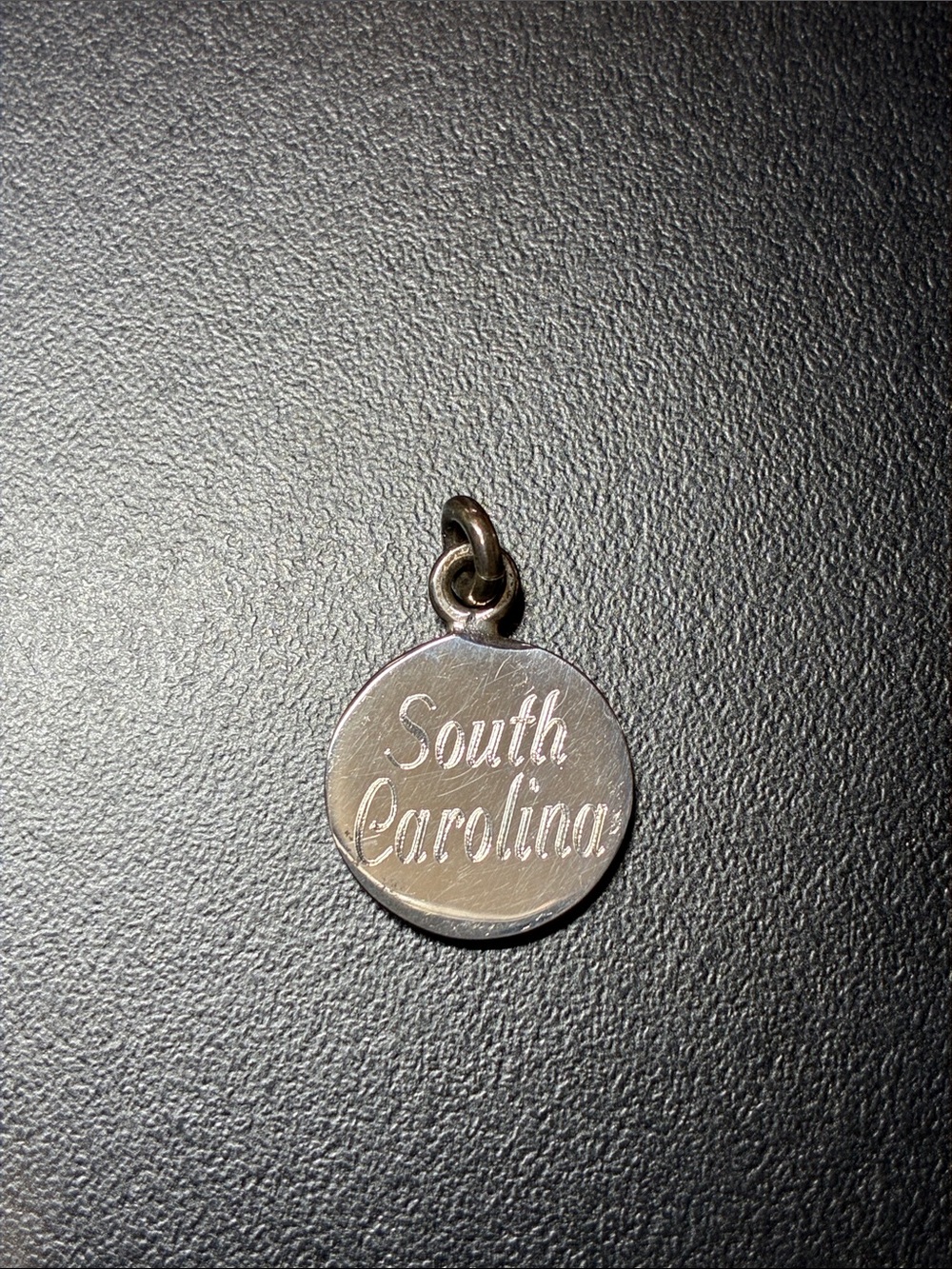 Sterling Silver South Carolina Engraved palm tree engraved Circle Charm Pendant